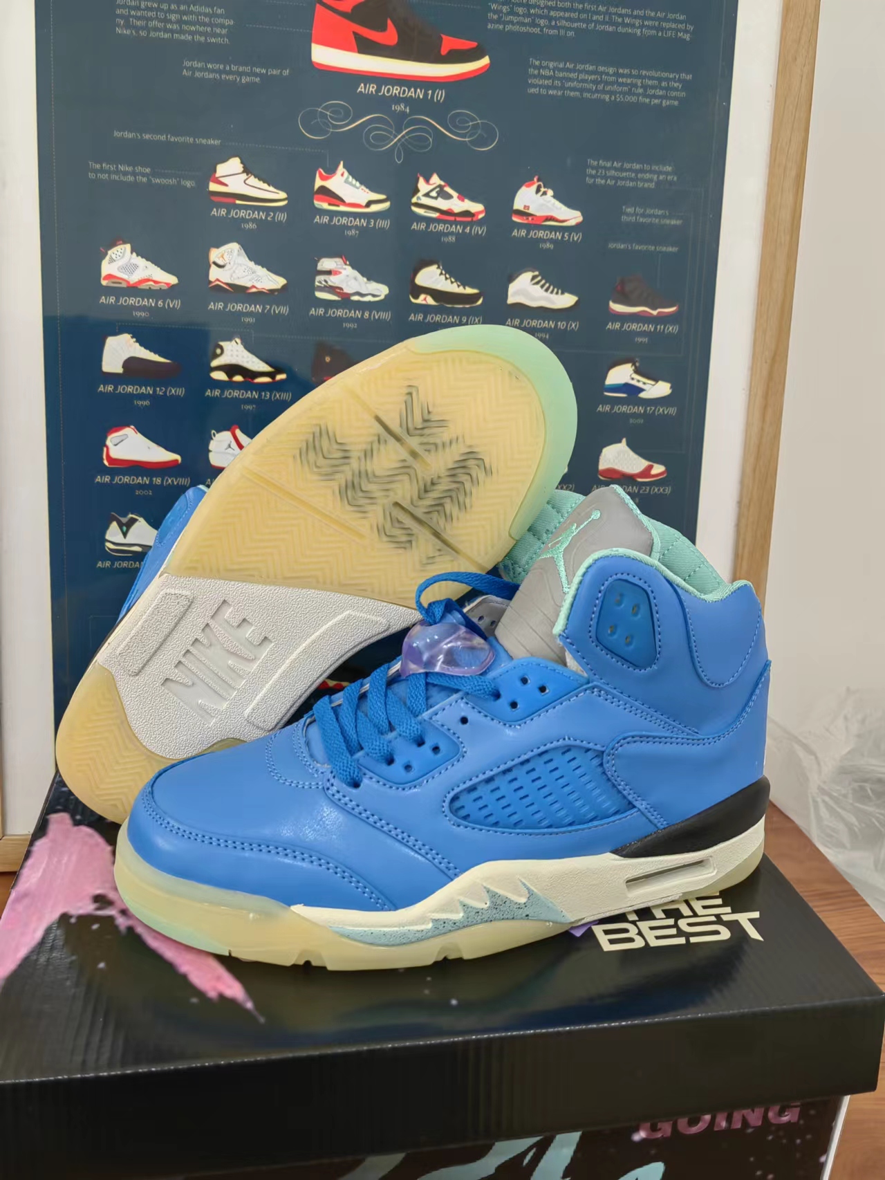 2022 Air Jordan 5 Blue White Black Yellow Shoes